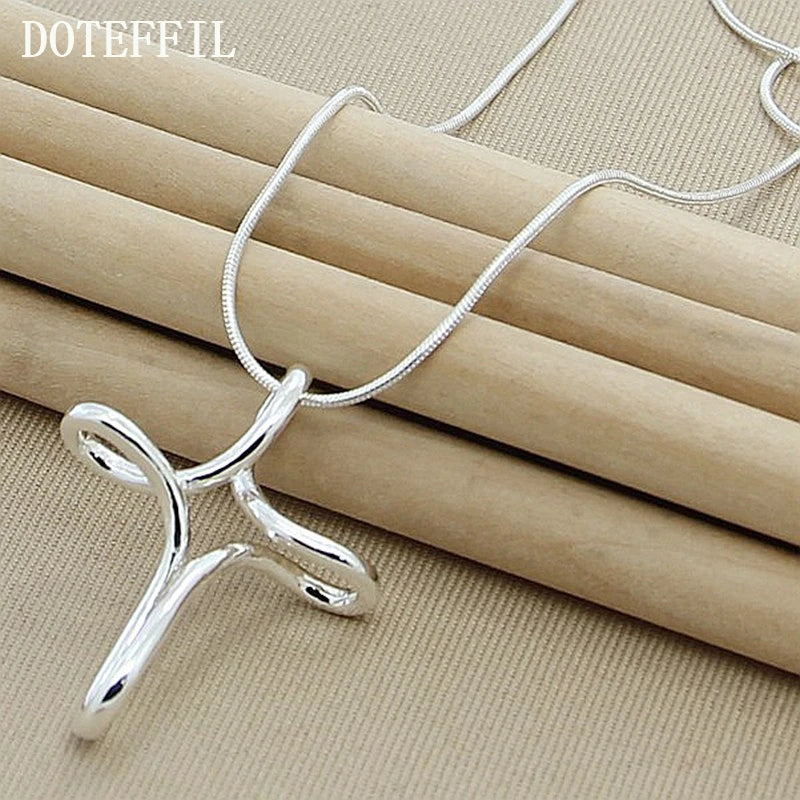DOTEFFIL 925 Sterling Silver Cross Pendant Necklace 16-30 Inch Snake Chain For Woman Fashion Wedding Engagement Jewelry