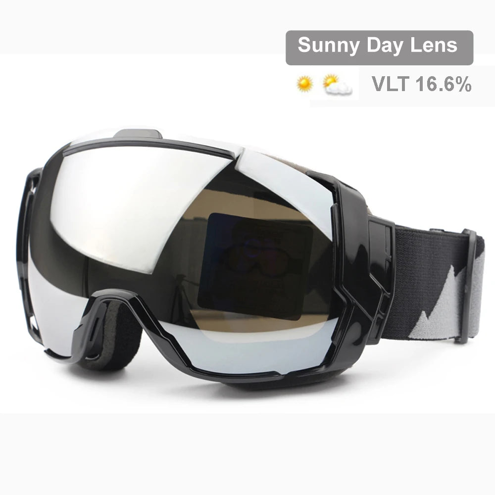 Ski Goggles UV400 Anti-fog with Sunny Day Lens and Cloudy Day Lens Options, Snowboard Sunglasses Wear Over Rx Glasses