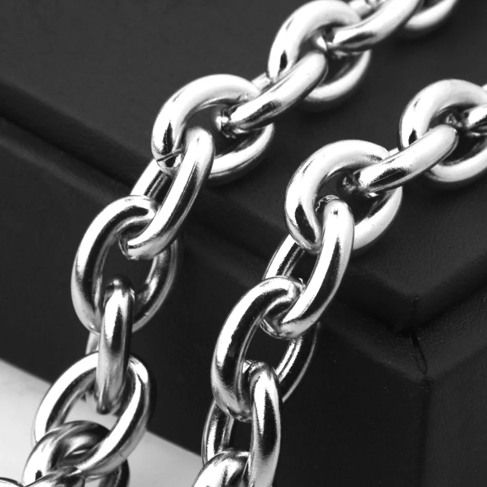 8"-40" 8/11/13/15mm Fashion Silver Color Womens Mens Stainless Steel Rolo Oval Link Chains Necklaces Jewellery