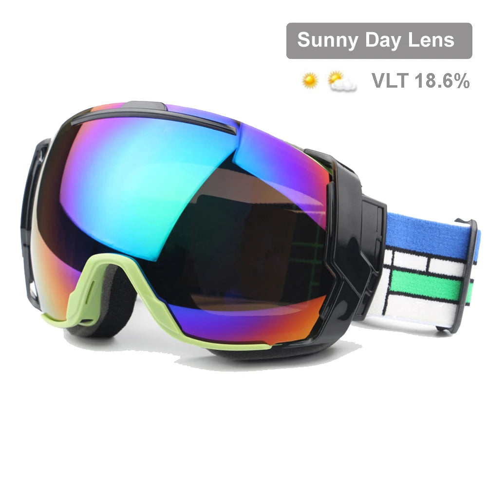 Ski Goggles UV400 Anti-fog with Sunny Day Lens and Cloudy Day Lens Options, Snowboard Sunglasses Wear Over Rx Glasses