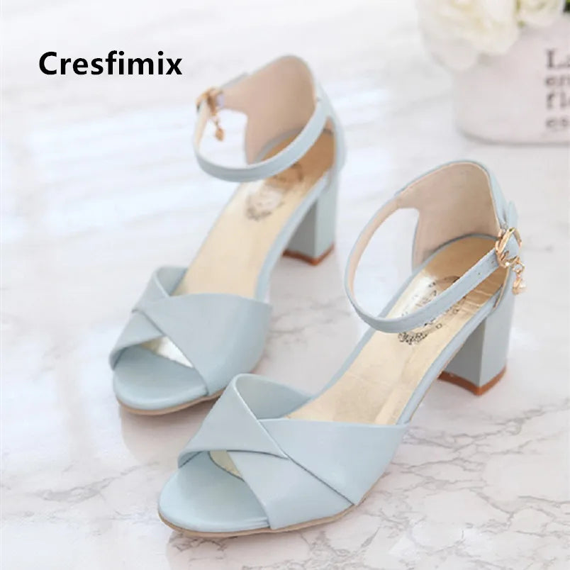 Cresfimix Women Cute Sky Blue Light Weight Comfortable Peep Toe High Heel Shoes Lady Casual Pink Shoes Bombas De Mujeres C5147