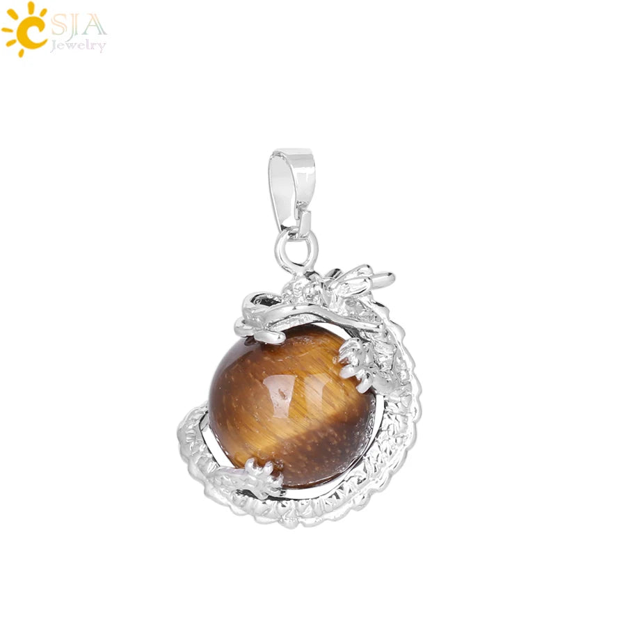 CSJA China Dragon Wrapped Unisex Jewelry Collection Natural Stone Ball Bead Pendant for DIY Handmade Necklaces Pink Crystal E852