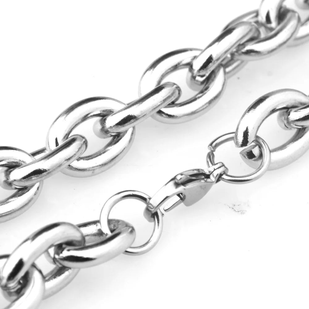 8"-40" 8/11/13/15mm Fashion Silver Color Womens Mens Stainless Steel Rolo Oval Link Chains Necklaces Jewellery