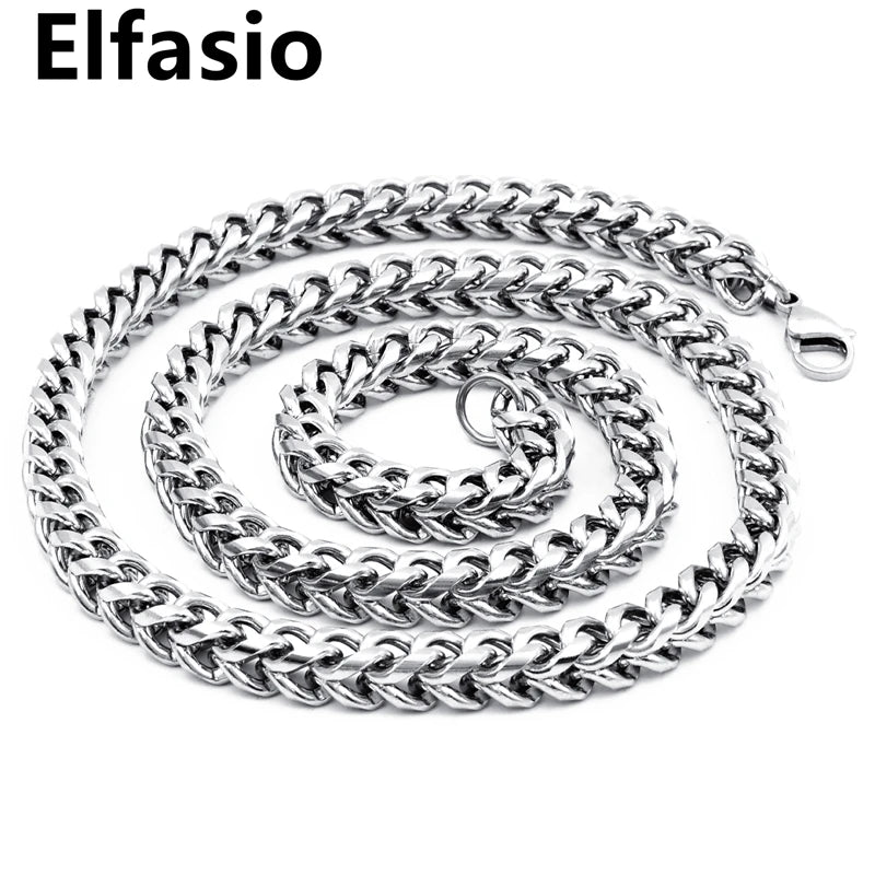 Customized 3/4/5/6/8mm Width Mens Square Stainless Steel Wheat Link Necklace Chain Silver Color 16"~36"