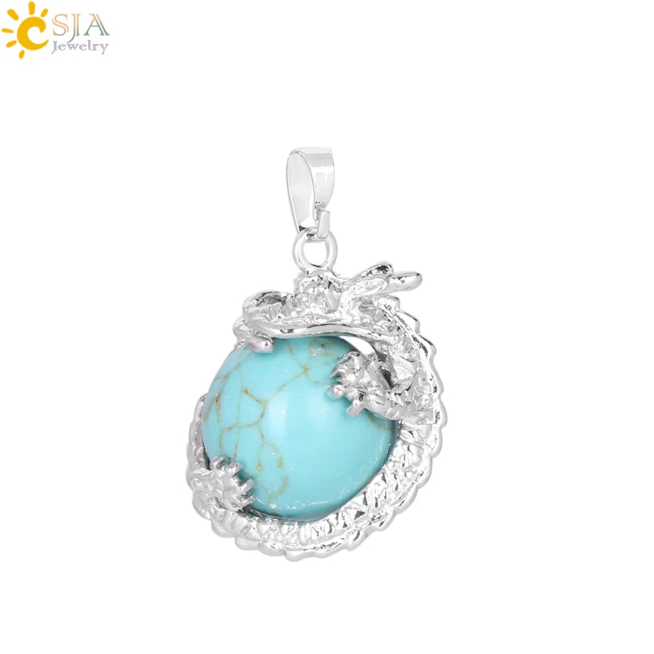 CSJA China Dragon Wrapped Unisex Jewelry Collection Natural Stone Ball Bead Pendant for DIY Handmade Necklaces Pink Crystal E852