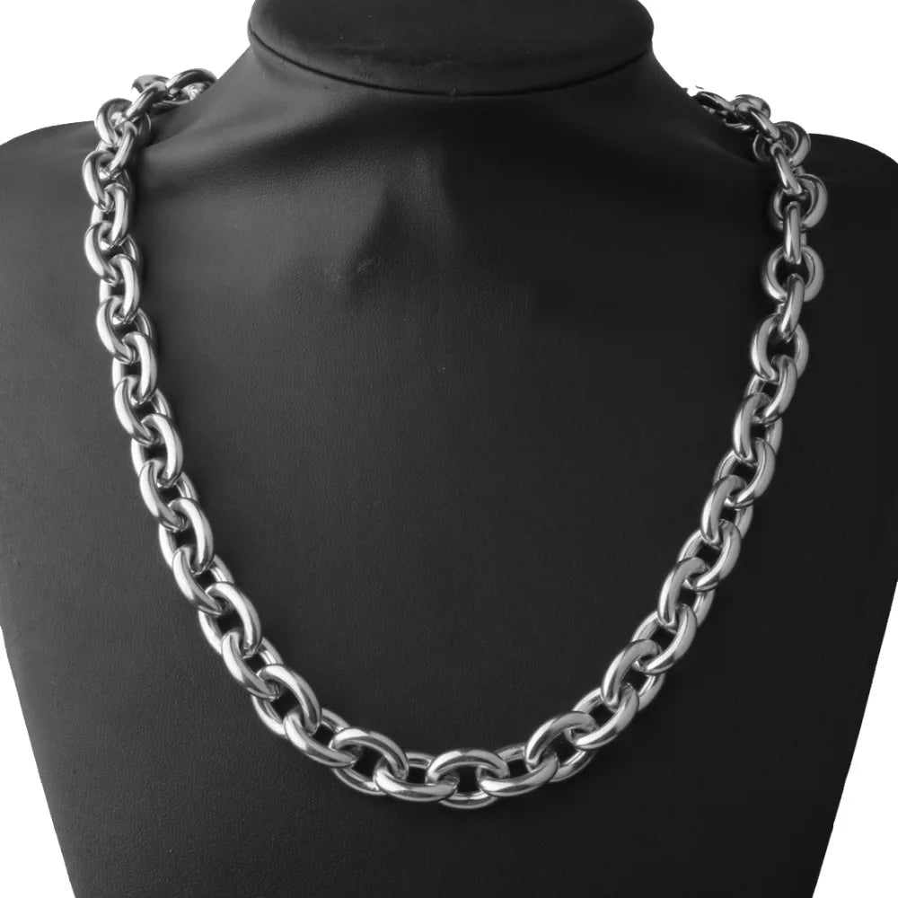 8"-40" 8/11/13/15mm Fashion Silver Color Womens Mens Stainless Steel Rolo Oval Link Chains Necklaces Jewellery
