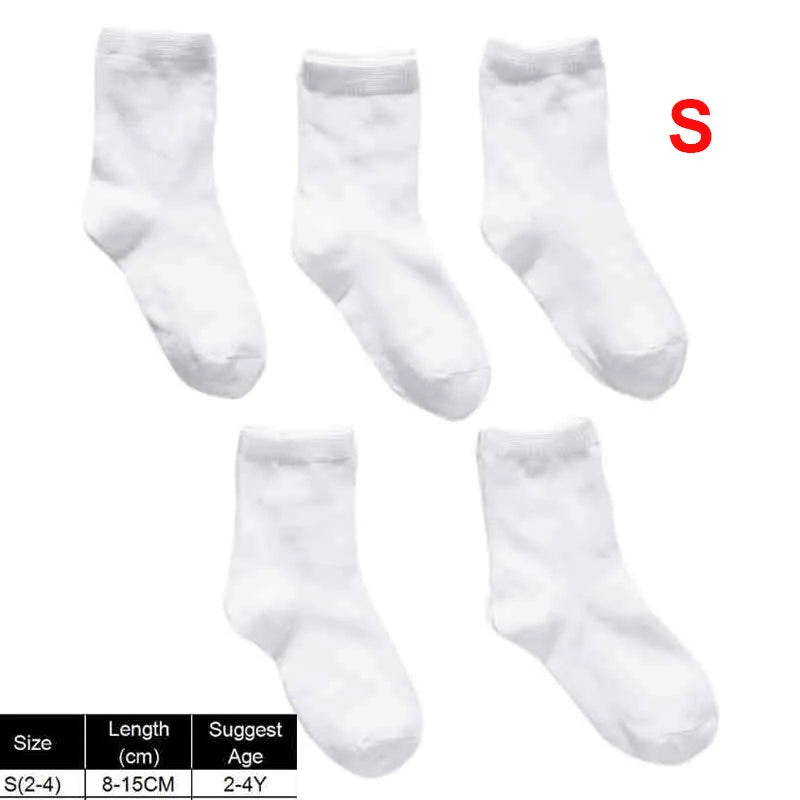 5 Pairs Kids Pure White Sock Baby Boy Girl Solid Breathable Cotton Sport Spring
