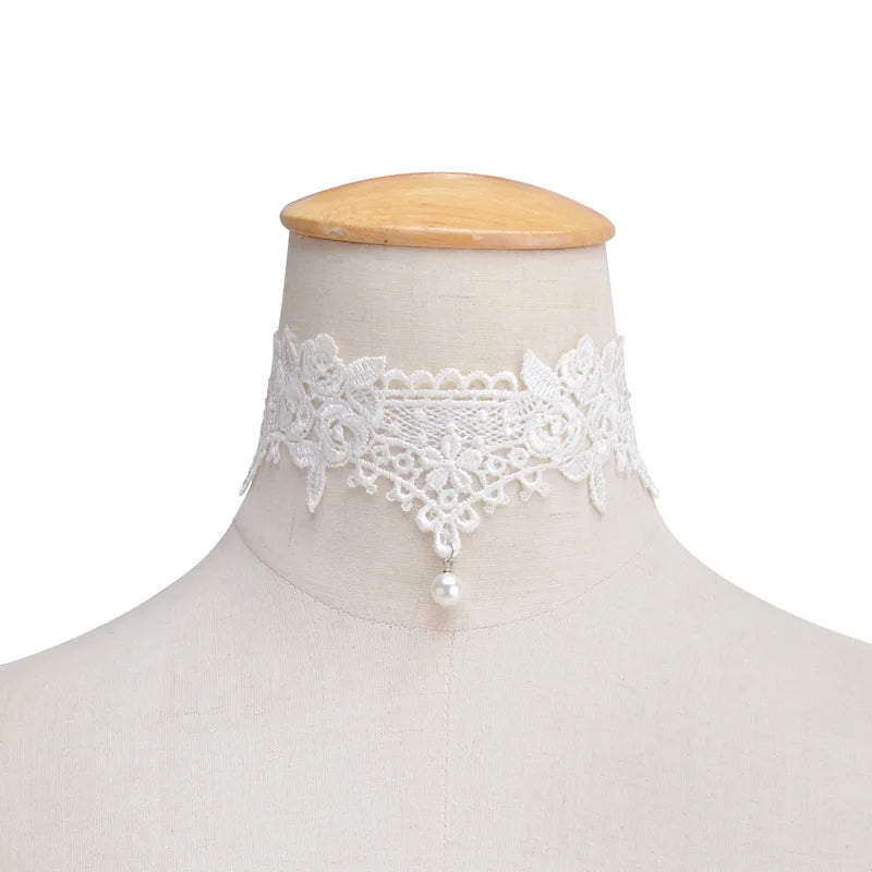 2019 New Choker Necklaces Pearl Gland Tatouage Choker Collier Noir Dentelle Choker Collier Vintage Bijoux Jewelry