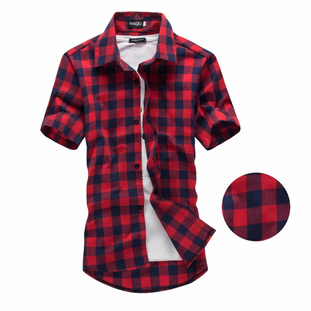 Red And Black Plaid Shirt Men Shirts 2026 New Summer Fashion Chemise Homme Mens Checkered Shirts Short Sleeve Shirt Men Blouse