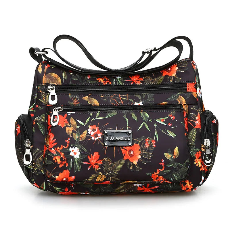 Fashion Floral Pattern Women Messenger Bag High Quality Durable Nylon Shoulder Bag Flower Pattern Multi-pockets Women Handbag