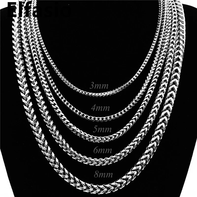 Customized 3/4/5/6/8mm Width Mens Square Stainless Steel Wheat Link Necklace Chain Silver Color 16"~36"
