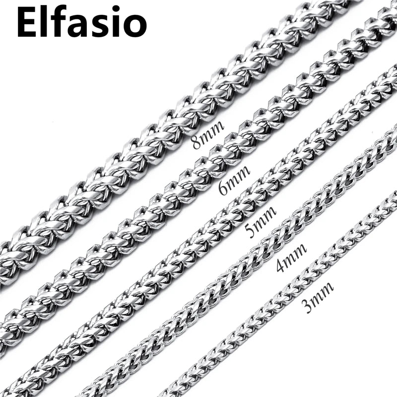 Customized 3/4/5/6/8mm Width Mens Square Stainless Steel Wheat Link Necklace Chain Silver Color 16"~36"