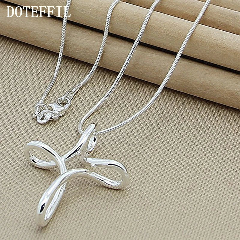 DOTEFFIL 925 Sterling Silver Cross Pendant Necklace 16-30 Inch Snake Chain For Woman Fashion Wedding Engagement Jewelry
