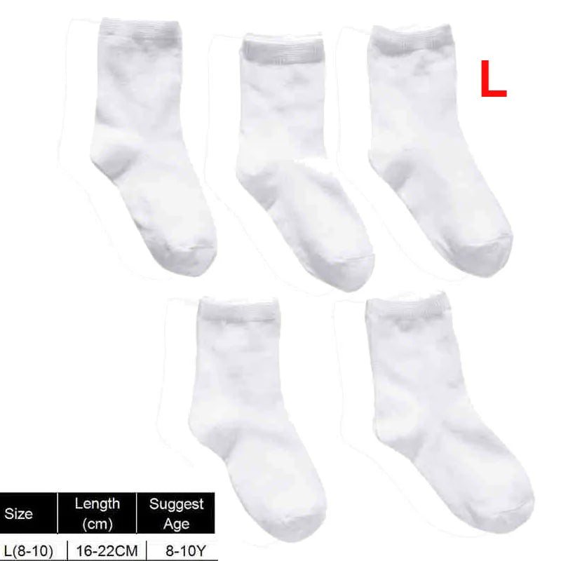 5 Pairs Kids Pure White Sock Baby Boy Girl Solid Breathable Cotton Sport Spring