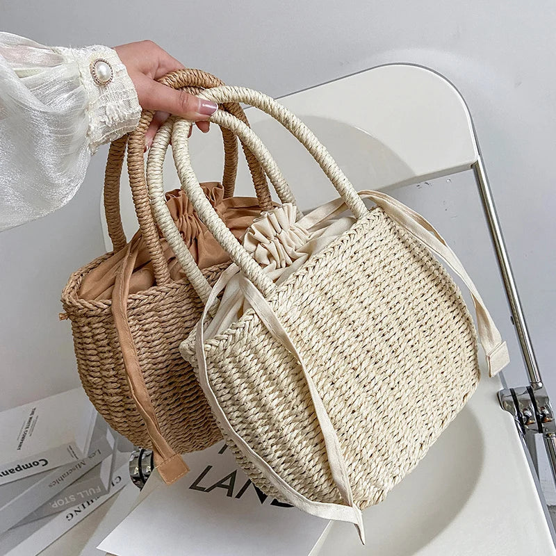 Women Summer Straw Rattan Woven Tote Small Clutch Bags Retro Ladies Beach Basket Handbags Vacation Travel Shopping Purse Bolsos
