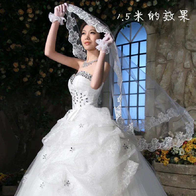 White Ivory Lace Embroidery Wedding Veils 1 Layer Married Wedding Accessories 2024