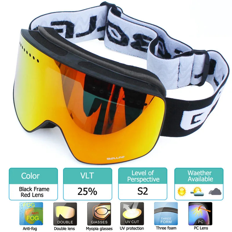 Ski Goggles with Magnetic Double Layer polarized Lens Skiing Anti-fog UV400 Snowboard Goggles Men Women Ski Glasses Eyewear case