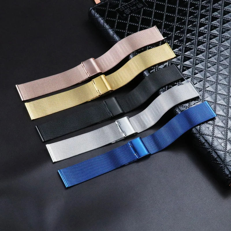 Universal Milanese Watchband 18mm 20mm 22mm Silver Gold Metal Stainless Steel Strap Band Replacement Bracelet For Smart Watch