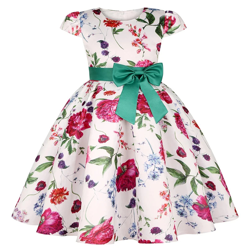 Summer Kids Flower Dresses for Girls Christmas Children Clothing Dress Princess Brithday Wedding Party Baby Girl Dress With Bow