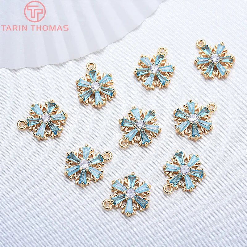 (913)4PCS 13x10MM 24K Gold Color Brass with Zircon Snowflake Charms Pendants Brass With High Quality Diy  Findings Accessories