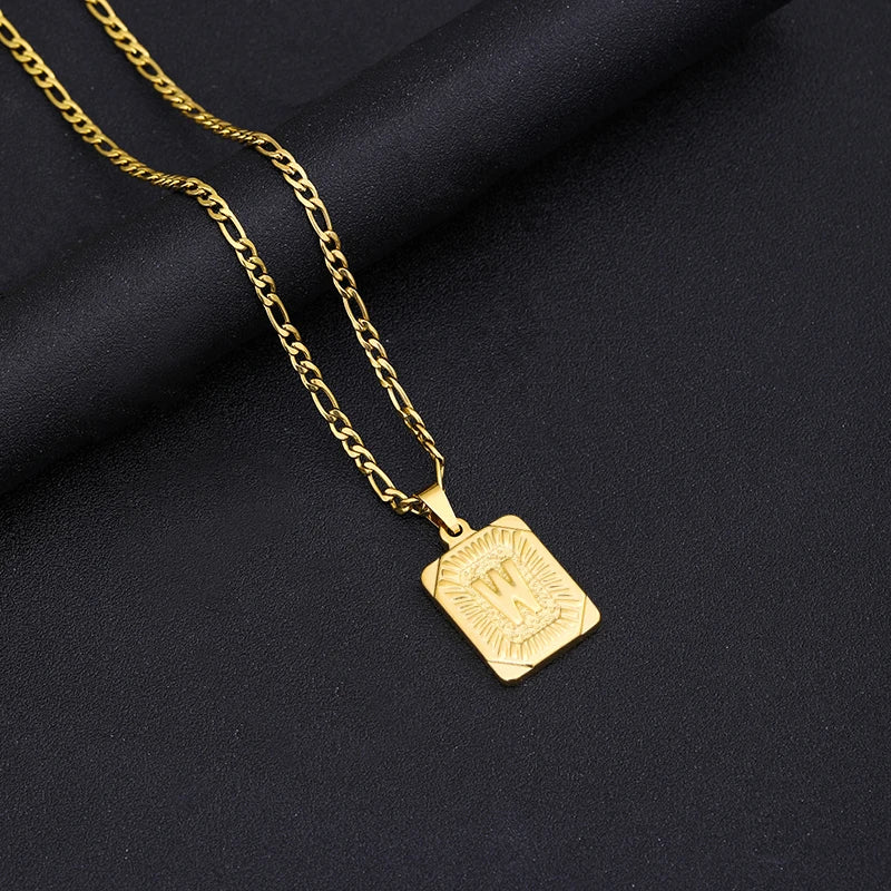 Initial Letter Pendant Necklace Stainless Steel Golden Cuban Chain A-Z Alphabet Name Jewelry For Men Women Gift