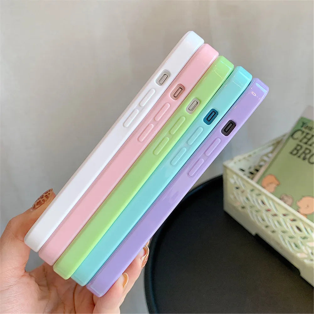 Candy Shockproof Silicone Bumper Phone Case For iPhone 17 16 15 14 11 12 13 Pro Max XS XR Plus Transparent Protection Back Cover