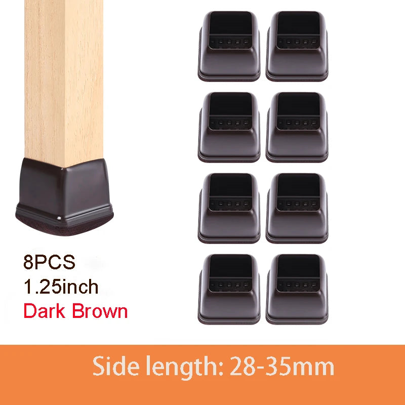 8PCS Thick Rubber Chair Leg Protector Covers Felt Bottom Furniture Pads Floor Protectors Caps to Reduce Noise And Prevent Scratc