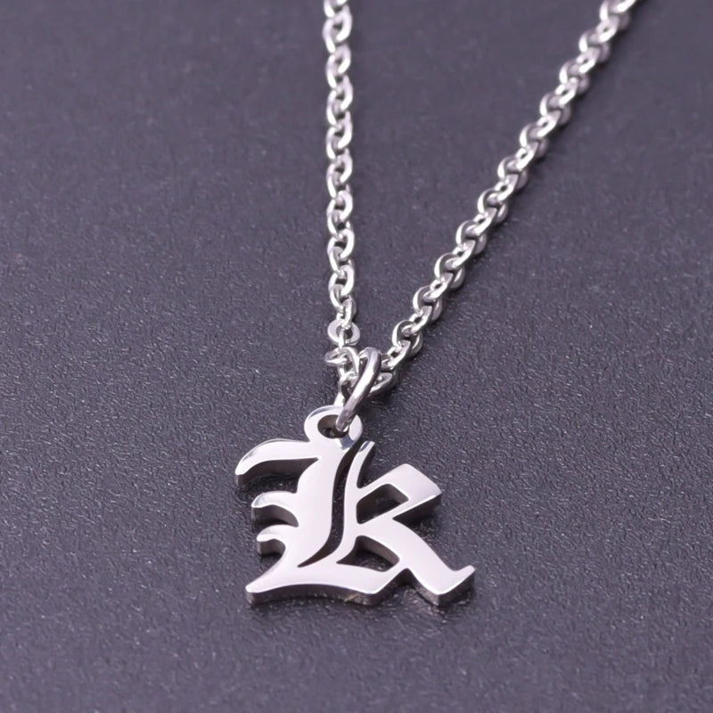 2pcs Stainless Steel Initial Necklace For Men Women Chain Old English Pendant 26 Letters Statement Necklaces Jewelry Couple Gift