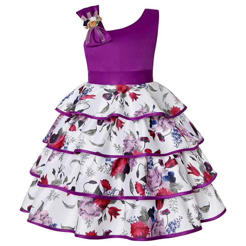 Summer Kids Flower Dresses for Girls Christmas Children Clothing Dress Princess Brithday Wedding Party Baby Girl Dress With Bow