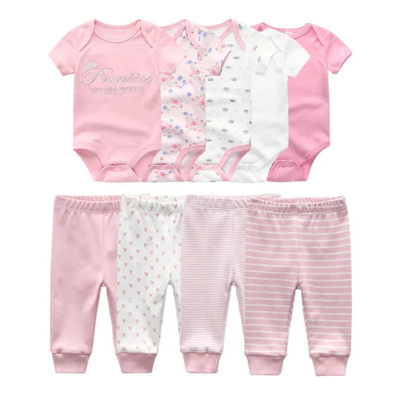 6/9/10PCS Baby Girl Clothes Newborn Solid Bodysuits+Pants Cotton Baby Boy Clothes Short Sleeve Girls Baby Clothing Cartoon