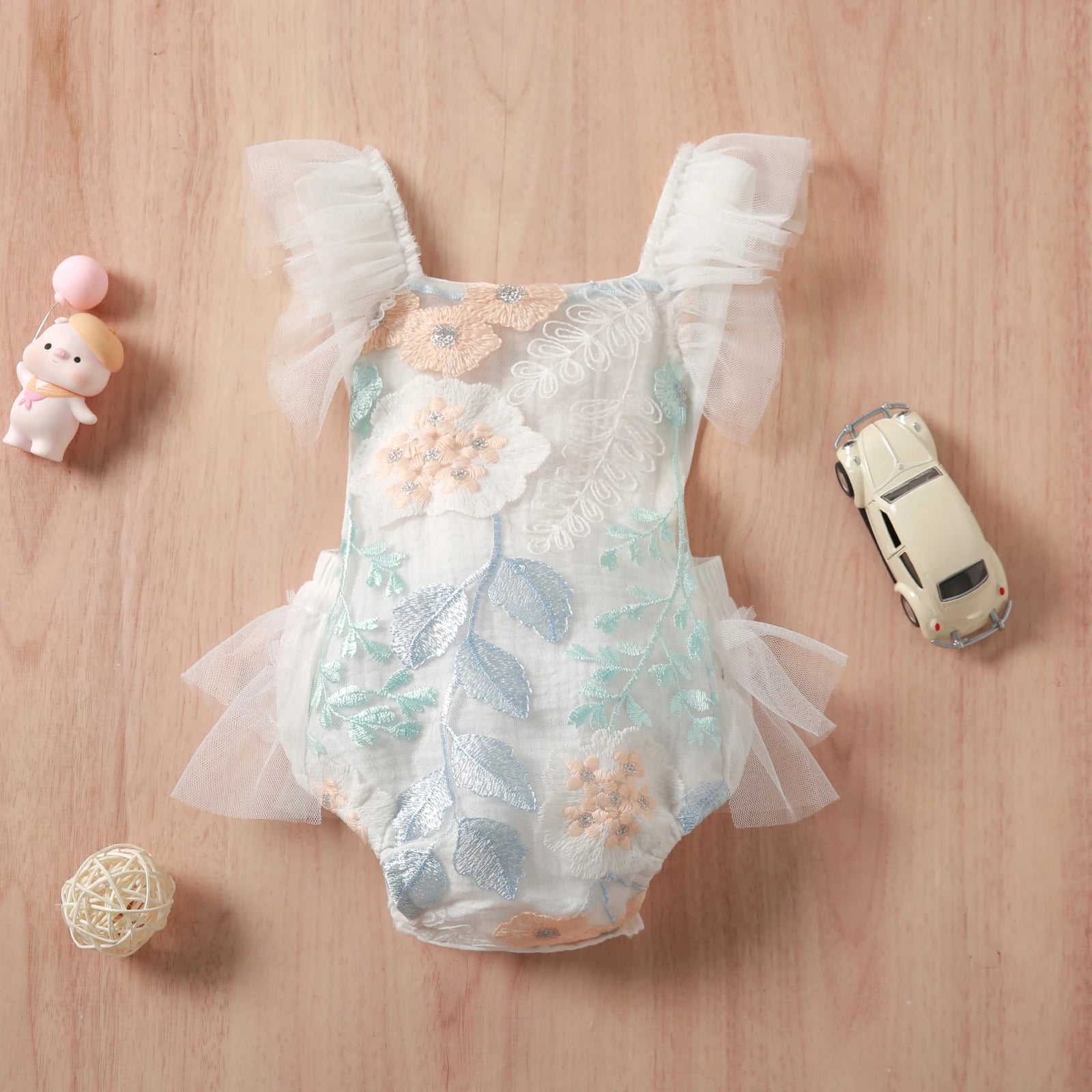 Citgeett Summer Infant Baby Girls Bodysuit Embroidered Flower Pattern Sleeveless Backless Patchwork Jumpsuit Clothes