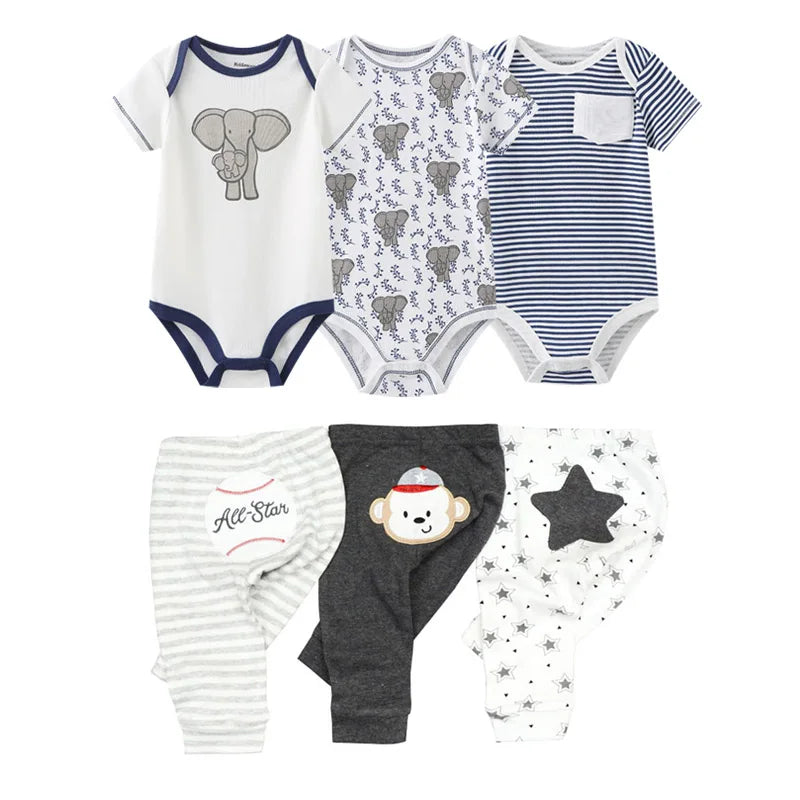 6/9/10PCS Baby Girl Clothes Newborn Solid Bodysuits+Pants Cotton Baby Boy Clothes Short Sleeve Girls Baby Clothing Cartoon