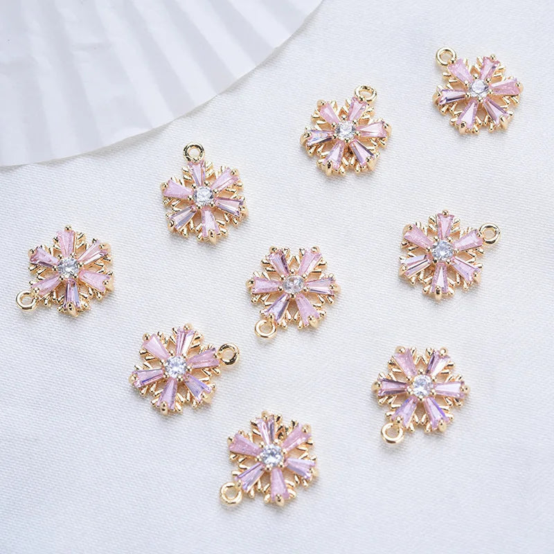 (913)4PCS 13x10MM 24K Gold Color Brass with Zircon Snowflake Charms Pendants Brass With High Quality Diy  Findings Accessories