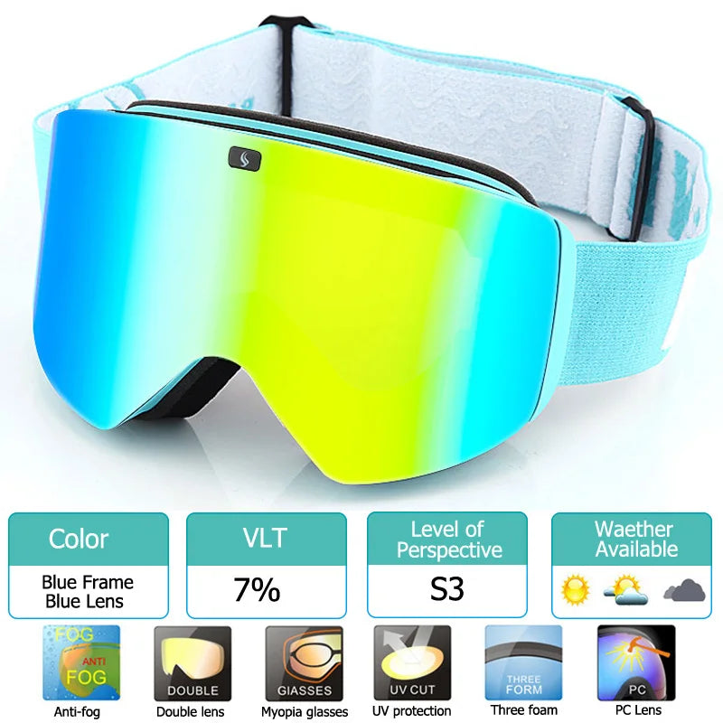 2023 New Double Layer Magnetic Ski Goggles Polarized Lens Skiing Anti-fog UV400 Snowboard Goggles Men Women Ski Glasses Eyewear