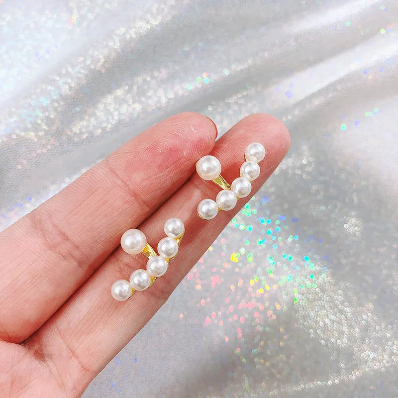 New Imitation Pearl Stud Earrings for Women Geometric Crystal Zircon Stars Earring Birthday Party Banquet Jewelry