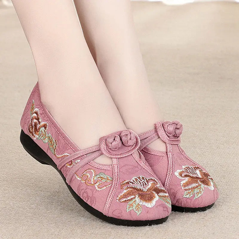 Veowalk Vintage Traditional Style Women Soft Loafers Spring Autumn Slip On Cotton Fabric Flats Comfort Chinese Embroidered Shoes