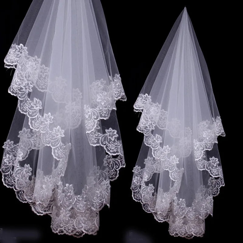 White Ivory Lace Embroidery Wedding Veils 1 Layer Married Wedding Accessories 2024
