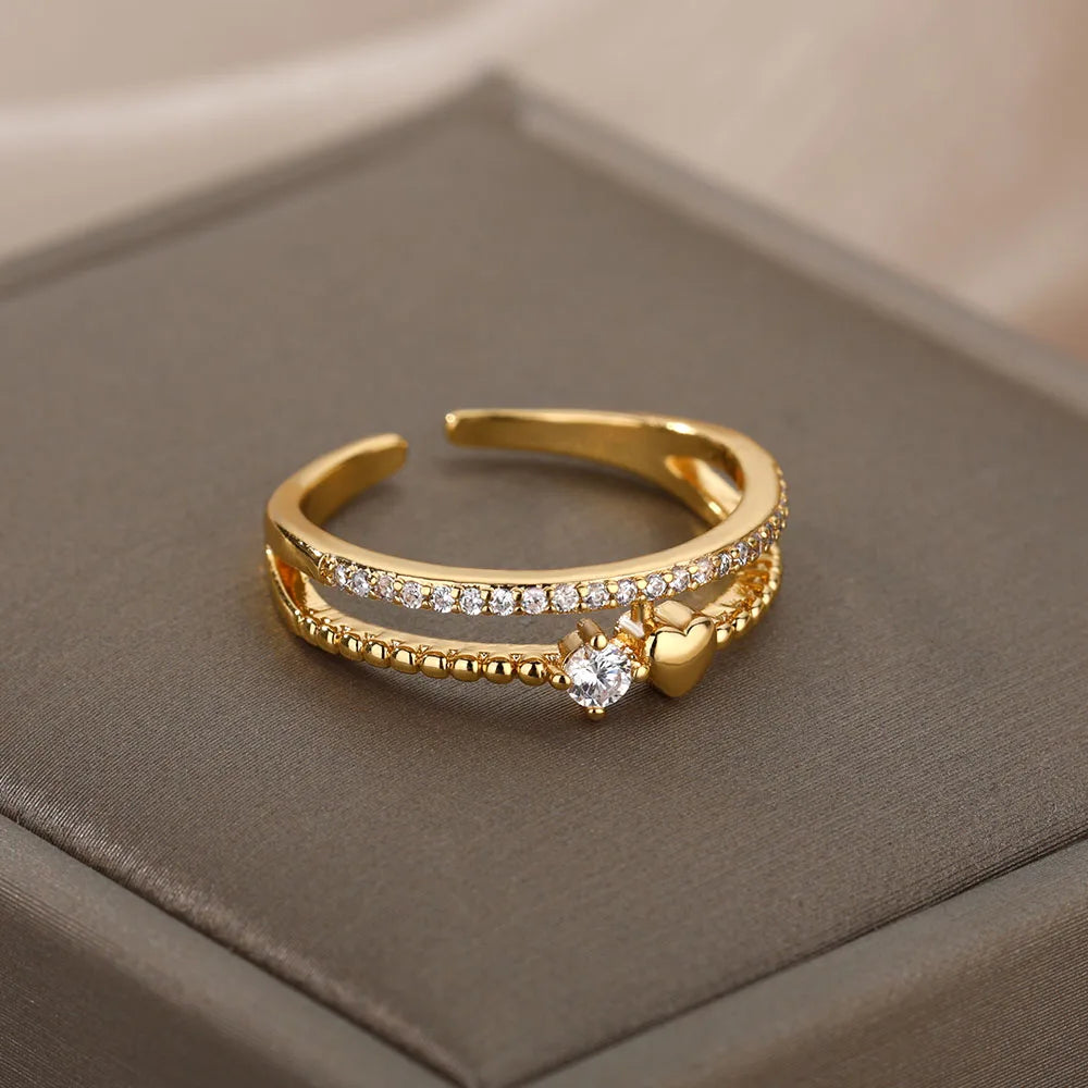 Double Layer Heart Zircon Rings For Women Stainless Steel Crystal Finger Ring 2026 Trend Wedding Jewelry Couple Gift anillos