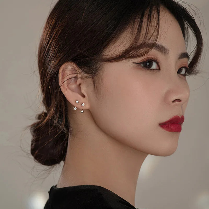 VENTFILLE 925 Silver Star Flash Crystal Summer Small Fresh Female 2022 New Trendy Personality Earrings