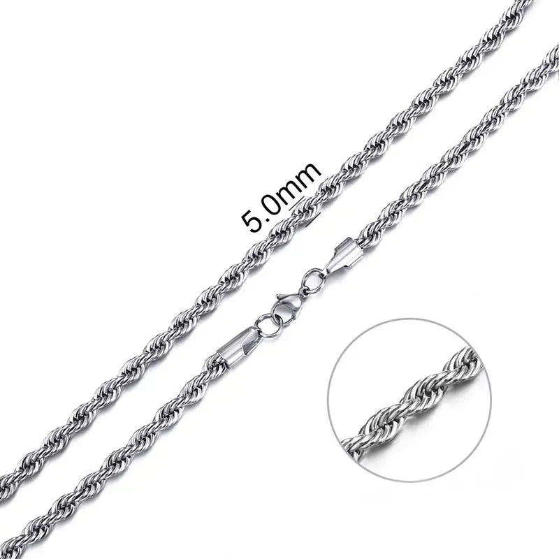 Jiayiqi 2mm-7mm Rope Chain Necklace Stainless Steel Never Fade Waterproof Choker Men Women Jewelry Silver Color Chains Gift