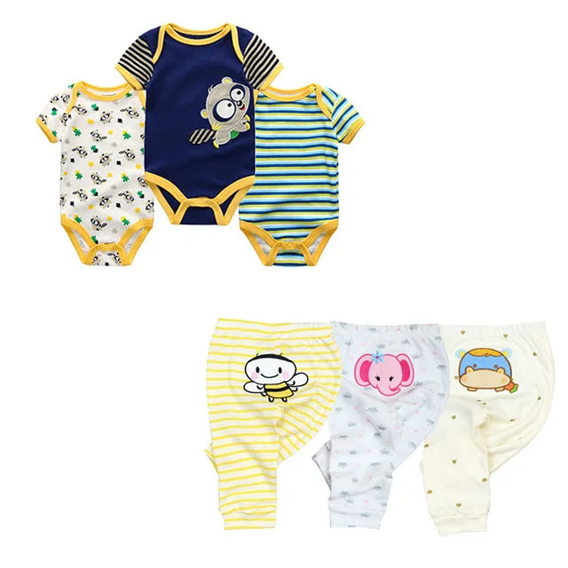 6/9/10PCS Baby Girl Clothes Newborn Solid Bodysuits+Pants Cotton Baby Boy Clothes Short Sleeve Girls Baby Clothing Cartoon