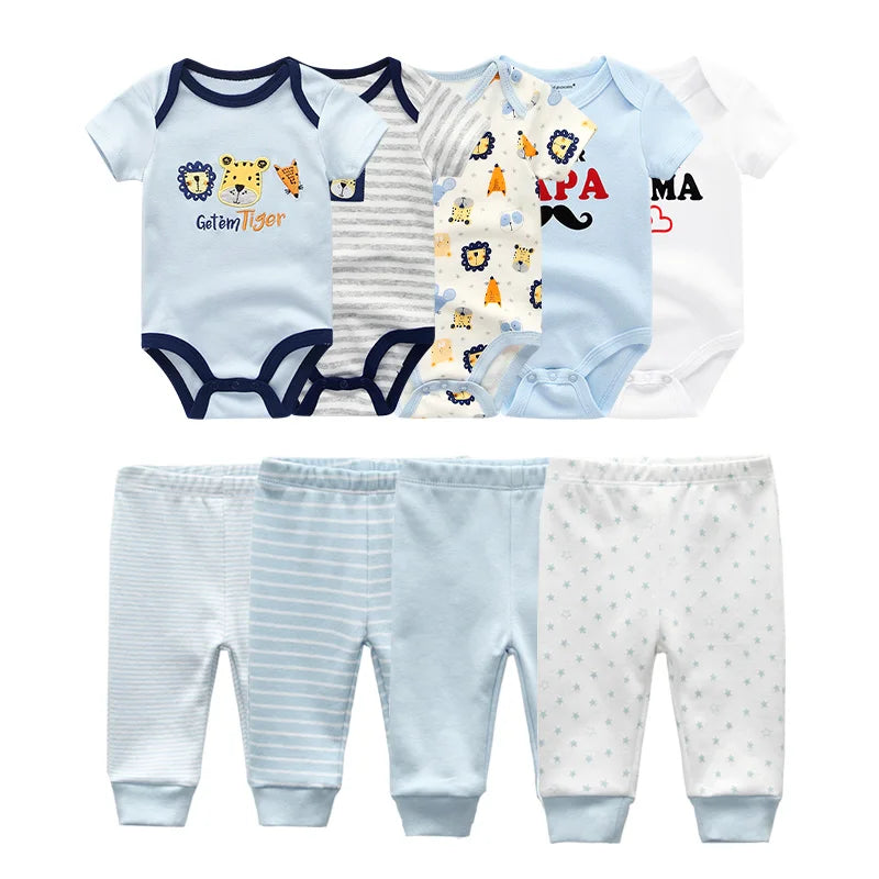 6/9/10PCS Baby Girl Clothes Newborn Solid Bodysuits+Pants Cotton Baby Boy Clothes Short Sleeve Girls Baby Clothing Cartoon