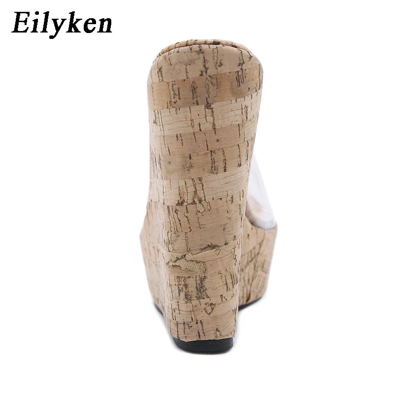 Eilyken Summer Concise PVC Transparent Peep Toe Platform Wedges Women Slippers Sandals Fashion High Heels Female Shoes