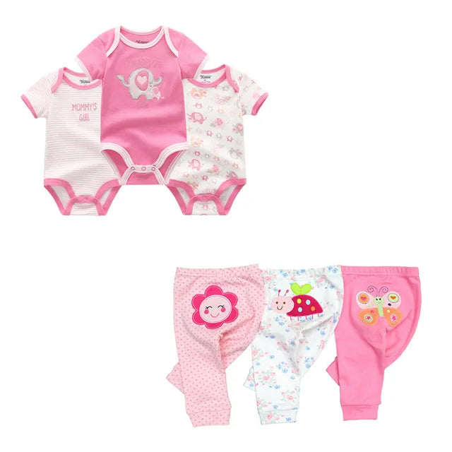 6/9/10PCS Baby Girl Clothes Newborn Solid Bodysuits+Pants Cotton Baby Boy Clothes Short Sleeve Girls Baby Clothing Cartoon
