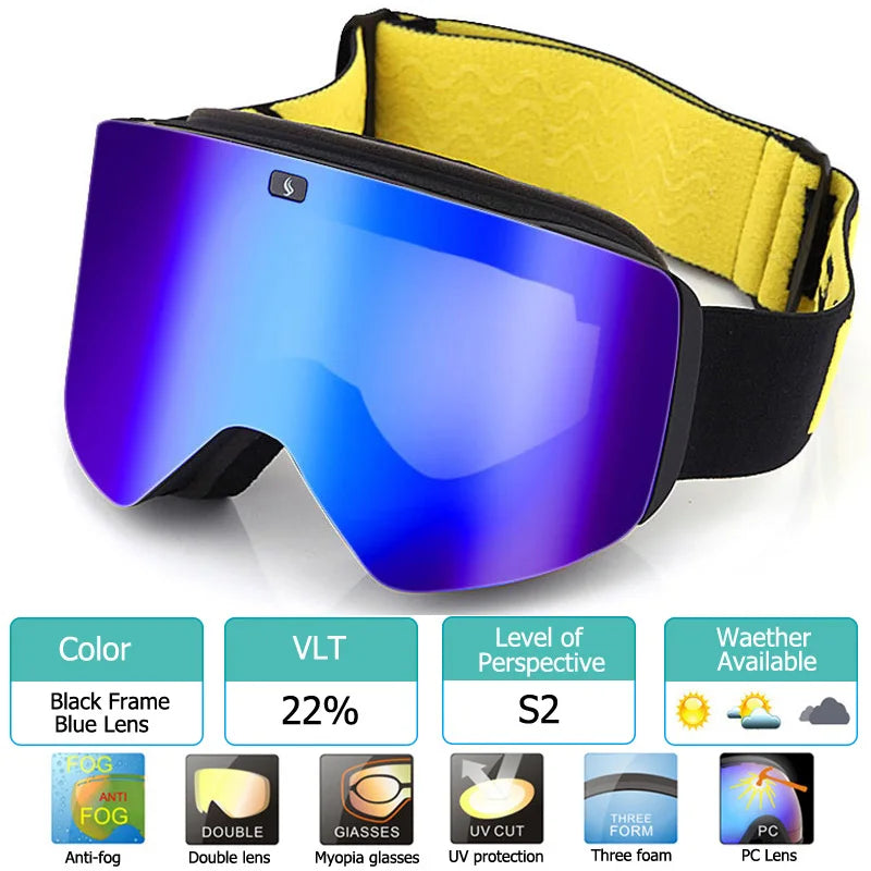 2023 New Double Layer Magnetic Ski Goggles Polarized Lens Skiing Anti-fog UV400 Snowboard Goggles Men Women Ski Glasses Eyewear