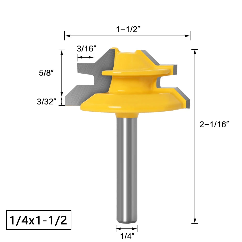 45 Degree Lock Miter Router Bit 1/4" 6mm Shank Woodworking Tenon Milling Cutter Tool Drilling Milling For Wood Carbide Alloy