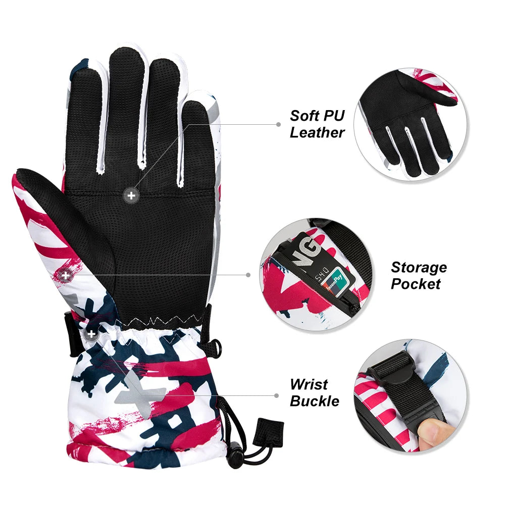 COPOZZ Men Women 3 Finger Touch Screen Ski Gloves Waterproof Winter Warm Snowboard Gloves Motorcycle Riding Snowmobile Gloves