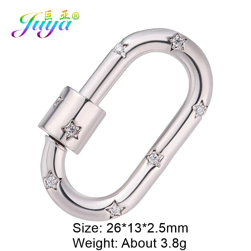 Juya Handmade Creative 18K Gold Plated Brass Screw Locks Carabiner Clasps Accessories For DIY Mesh Chains Pendant Jewelry Making