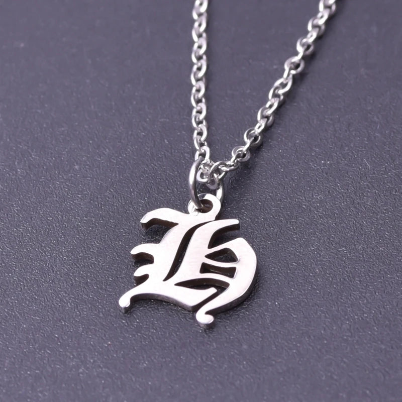 2pcs Stainless Steel Initial Necklace For Men Women Chain Old English Pendant 26 Letters Statement Necklaces Jewelry Couple Gift