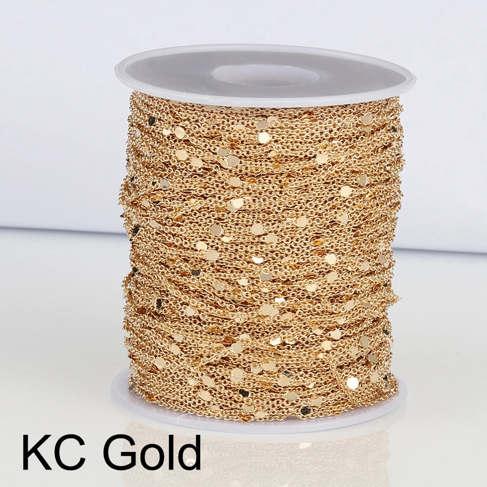 No Fade 2Meters Sequins Chain Necklace Gold Silver Chain Metal Copper Cable Chains Findings Jewelry Making Components Craft DIY
